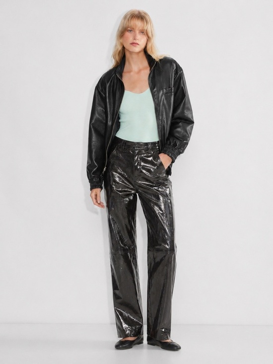 Le Fou Wilfred Pants - Le Fou Wilfred | 0 | Black Shiny Patent-Look Wide Leg Pants